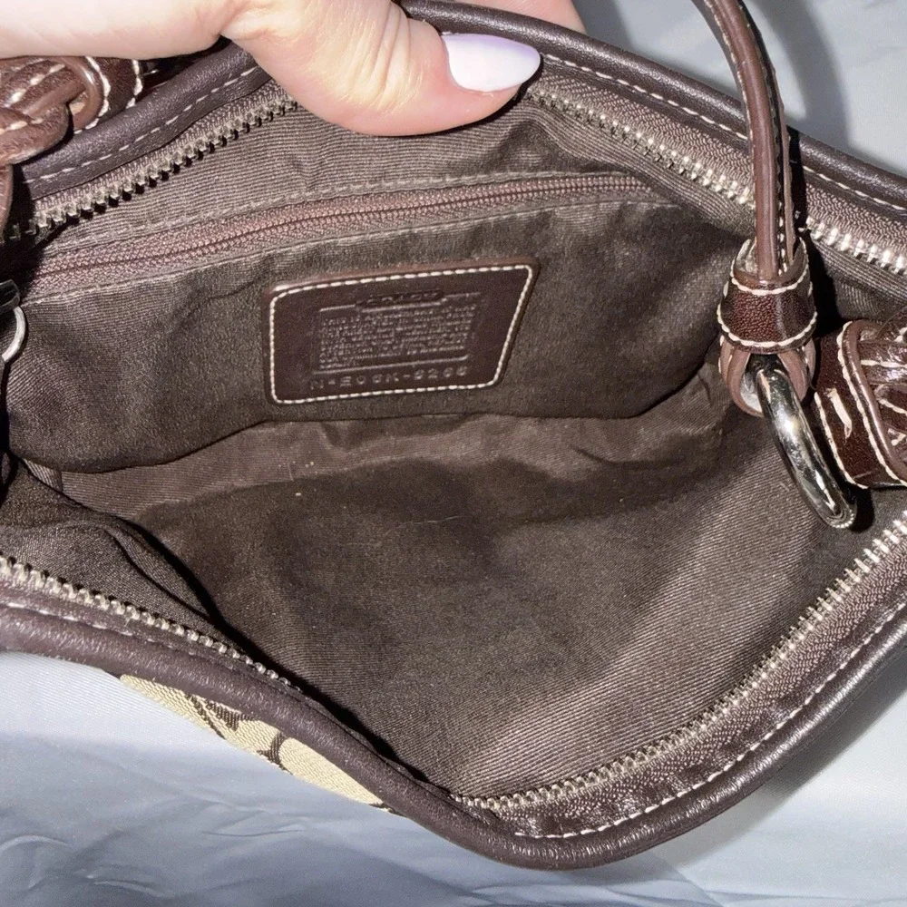 Vintage Coach Signature Jacquard Small Soho Hobo Bag Brown Tan Leather Y2K Purse
